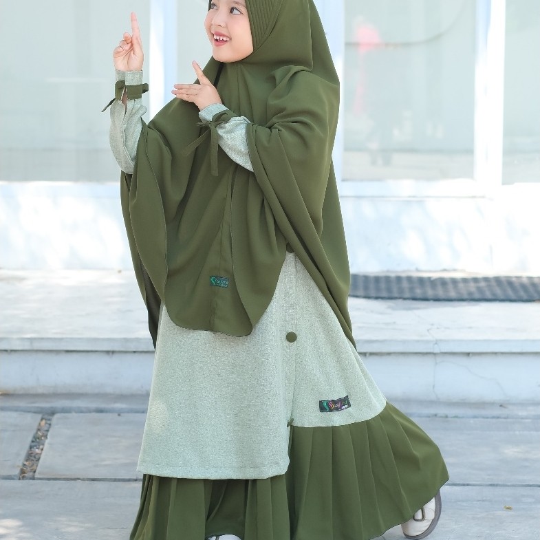 Syafira Kids Gamis Anak Syri Iris & Koko/Kurta Irtish Sage Couple Family