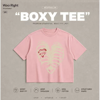 COD Woo Right Boxy crop tee เสื้อยืดผู้ชาย โอเวอร์ไซส์ เสื้อยืดผู้ชาย แขนสั้น คอกลม กระดูกสีขาว เ เสื้อแฟชั่น ใส่สบาย