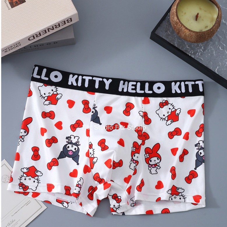Hello Kitty Kuromi Disney ชุดชั้นในชายอินเทรนด์ผู้ชาย Breathable สบายยืดนักมวยสนุกพิมพ์นักมวย Hello Kitty อะนิเมะ Merchanted กางเกงขาสั้น