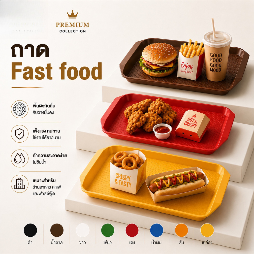 ถาดเสิร์ฟอาหาร Fast Food 17 นิ้ว | ถาดร้านอาหาร กันลื่น ขนาด 43x30 cm