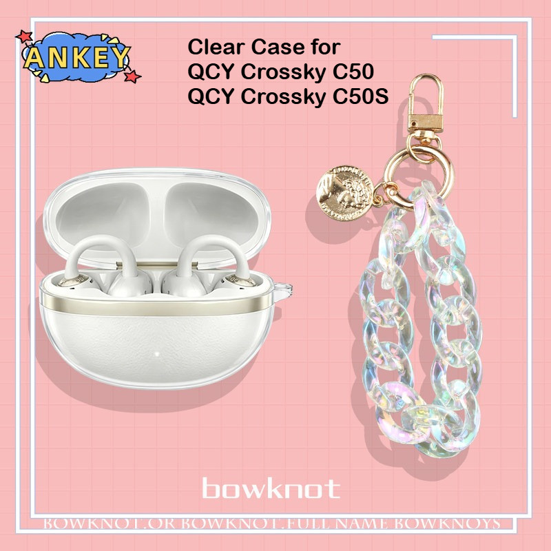 Compatible with QCY Crossky C50S Case Protective Transparent Clear TPU Covers for QCY Crossky C50 Bluetooth Earphone Shell Headphone Portable with Pendant