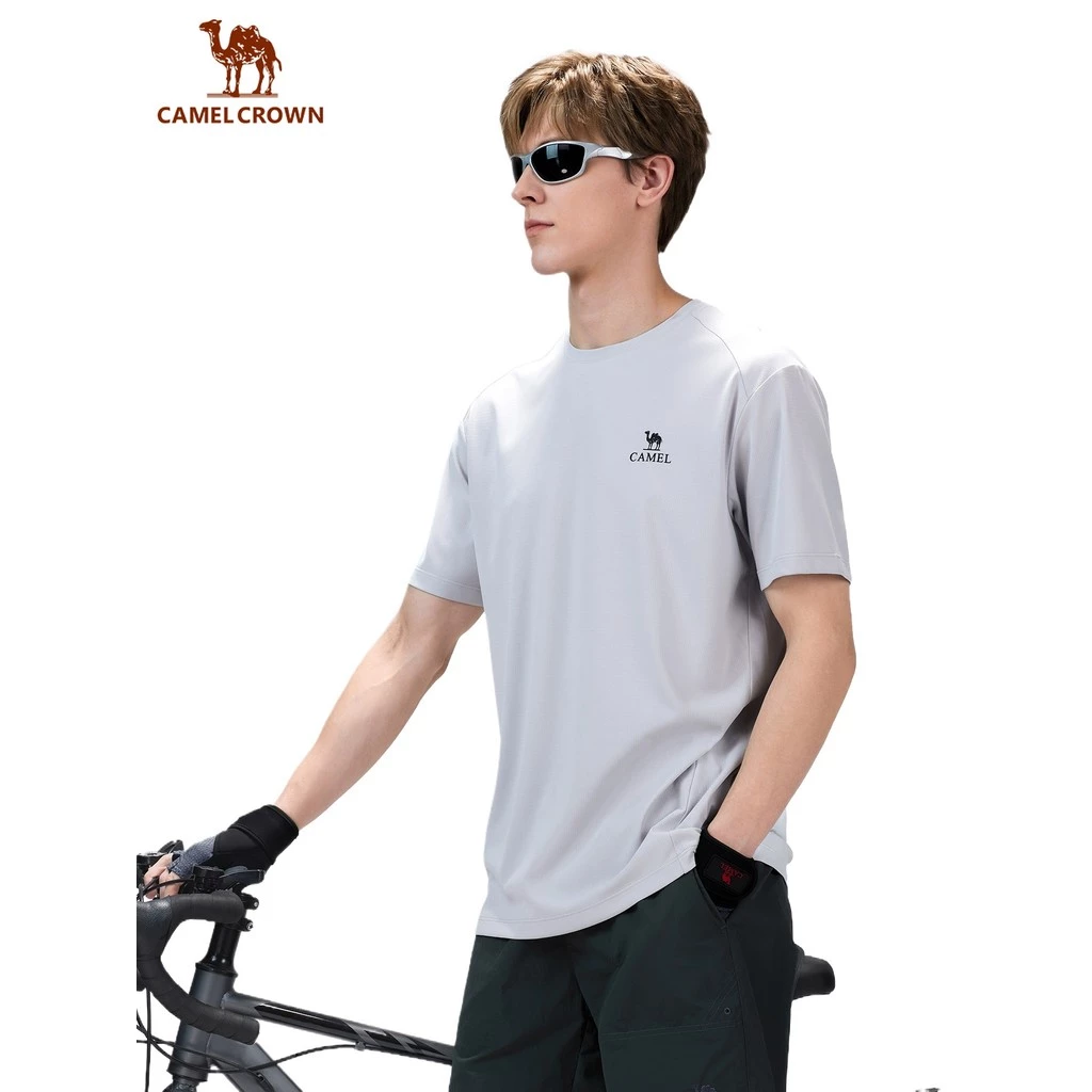 CAMEL CROWN เสื้อยืดกีฬากลางแจ้งแขนสั้นผู้ชายยืดระบายอากาศซับเหงื่อและแห้งเร็วเย็นสําหรับออกกําลังกายที่รุนแรง