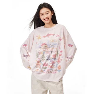 SUIKONE ซุยโคเนะ เสื้อยืดแขนยาวผู้ชายแฟชั่นอเมริกันกราฟฟิตีสไตล์ที่เป็นกลางคุณภาพสูง