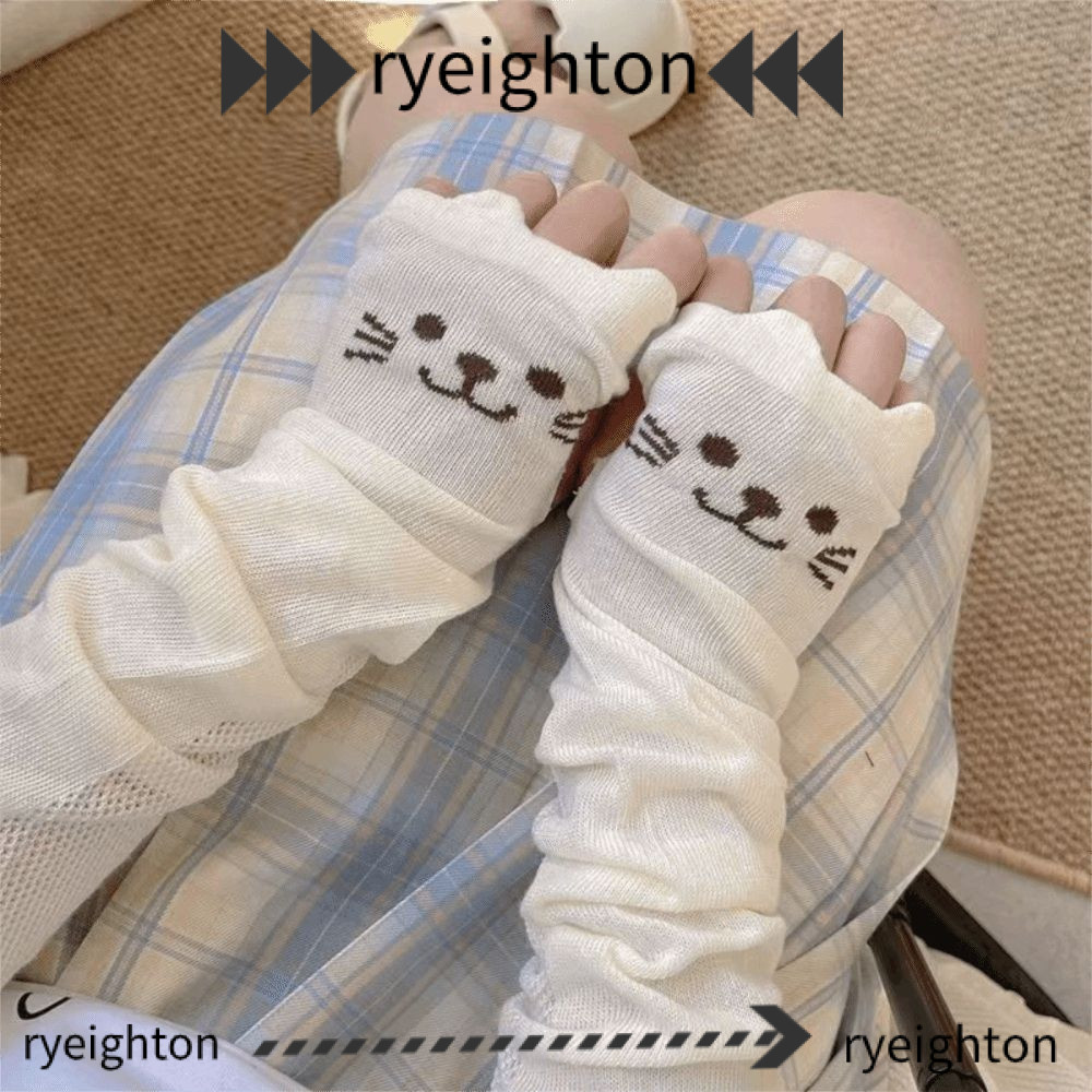 RYEIGHTON ปลอกแขนกันแดด, ปลอกแขนกรงเล็บแมวระบายอากาศป้องกันรังสียูวี, แขนคลุมบางน่ารักฤดูร้อนกลางแจ้ง