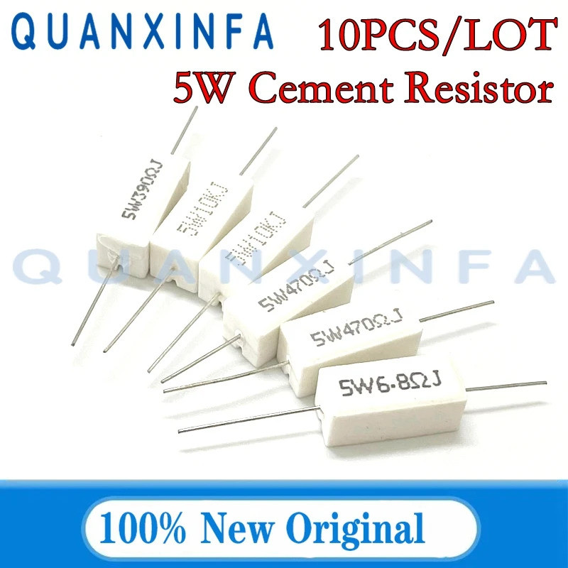 10CS 5W 5% ตัวต้านทานพลังงานซีเมนต์ 0.1R-100K 0R47 0R5 1K 10K 1R 5R 5R1 4.3R 4.7R 5R 5.1R 43R 47K 51