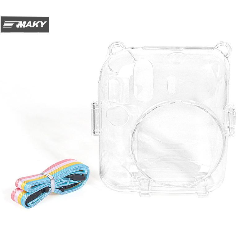 [MAKY] 1 PC เงาคริสตัลกล้องสําหรับ Instax Mini 12 โปร่งใส Glitter กระเป๋าพร้อมสายคล้องสําหรับ Instax