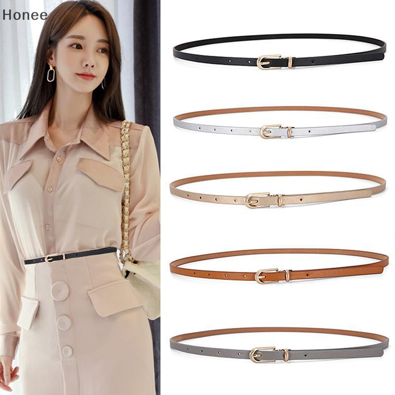 [Honee] 1PC แฟชั่น Bla สีขาวสีเทาเข็มขัดผู้หญิงบางผอมเอว Pin Bule เข็มขัดปรับชุดฤดูร้อนกางเกงยีนส์สาย Pu เข็มขัด Nice