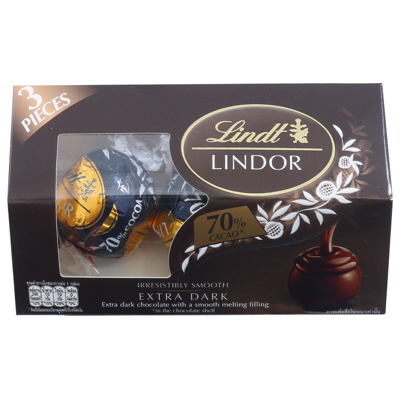 ลินด์ลินเดอร์ดาร์กช็อกโกแลต70เปอร์เซ็นต์ 37ก Lindt Lindor Dark Chocolate 70percent Trio 37g [4894475101029 ]