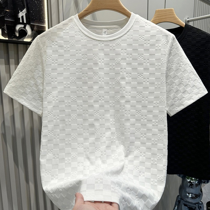 Trail Echo เสื้อยืดผู้ชาย Casual และสะดวกสบายรอบคอหรูหราสีทึบด้านบน