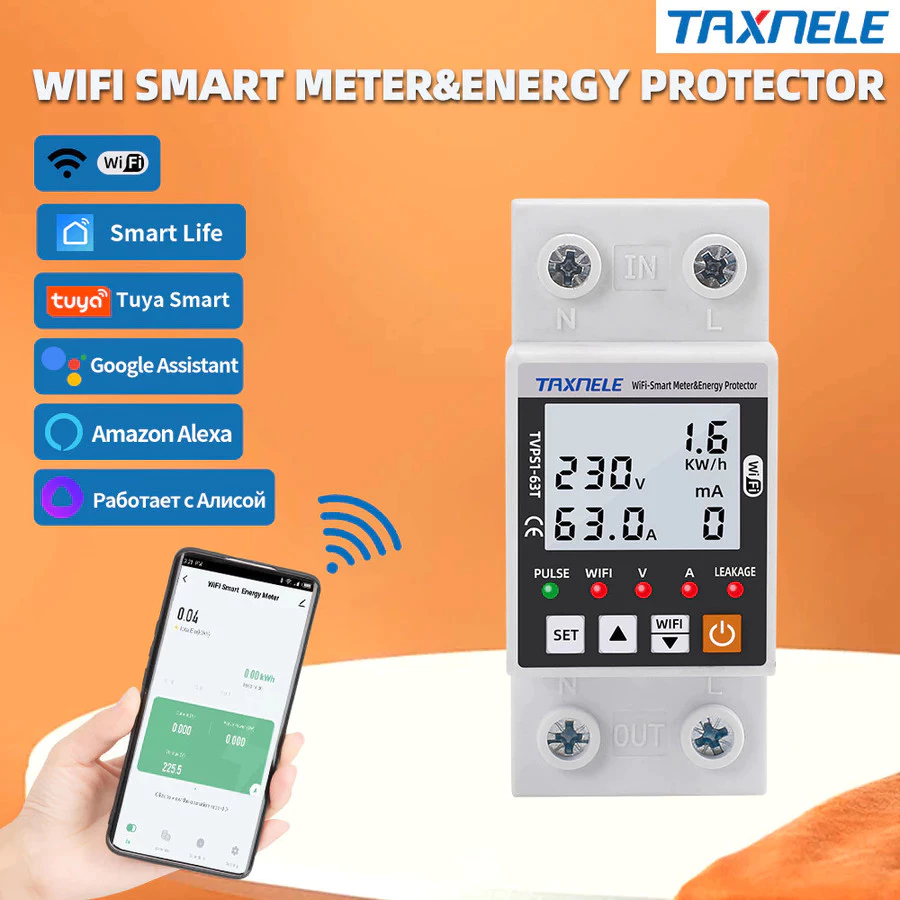 TUYA เติมเงิน WiFi สมาร์ท Earth Leakage ป้องกันแรงดันไฟฟ้า Circuit Breaker Power kWh Meter