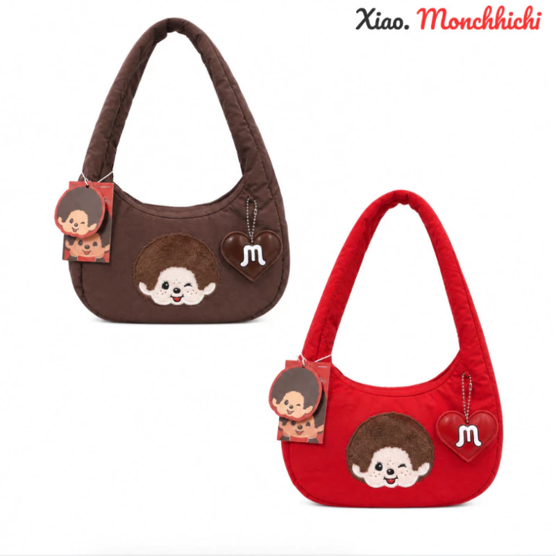 X.Monchhichi x MINISO กระเป๋าสะพายไหล่ ตัวดัง🔥 ผ้านุ่มนิ่ม ลายการ์ตูน ปักลาย+พวงกุญแจ ของแท้💯
