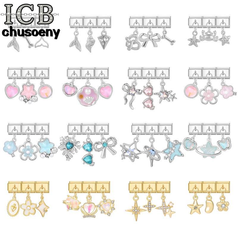 ไอซีบี 3ชิ้นจี้สีชมพูอิตาลีเสน่ห์สร้อยข้อมือพอดี9มิลลิเมตรสแตนเลส ทําเอง เครื่องประดับทําอุปกรณ์บุคลิกภาพโมดูลสร้อยข้อมือเครื่องประดั