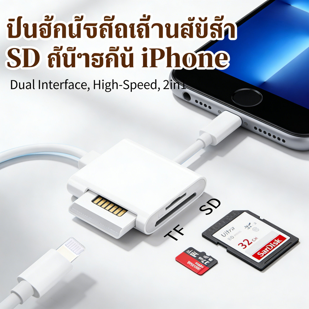 อ่านการ์ด SD/Micro SD สำหรับ iPhone, 2in1 การ์ด Lightning/Ty-C การ์ด SD สําหรับ อ่าน