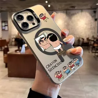 เคสโทรศัพท์แม่เหล็ก ลายเครยอนชินจัง ใช้ได้กับ iPhone 16/15 Plus/14 Pro Max/12/13 Pro/11 กันกระแทกและกันรอยขีดข่วน
