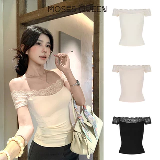 < MOSESQUEEN > เสื้อตัวเต็มตัวที่ประดับด้วยลายลูกไม้และปักอย่างงดงาม พร้อมคอเปิดเผยให้เห็นส่วนบน #63706