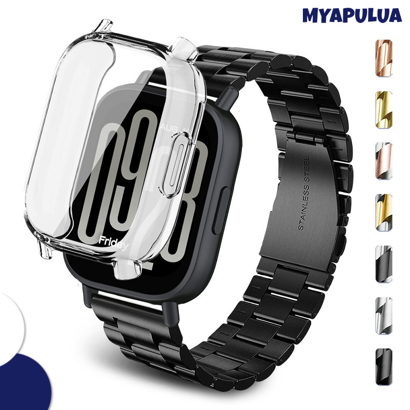 กรณี TPU สายรัดสแตนเลส for Redmi Watch 5 Active /Lite กรณีนุ่มหรูหราสายพานโลหะสายพานป้องกันหน้าจอ for Redmi Watch 5 Lite
