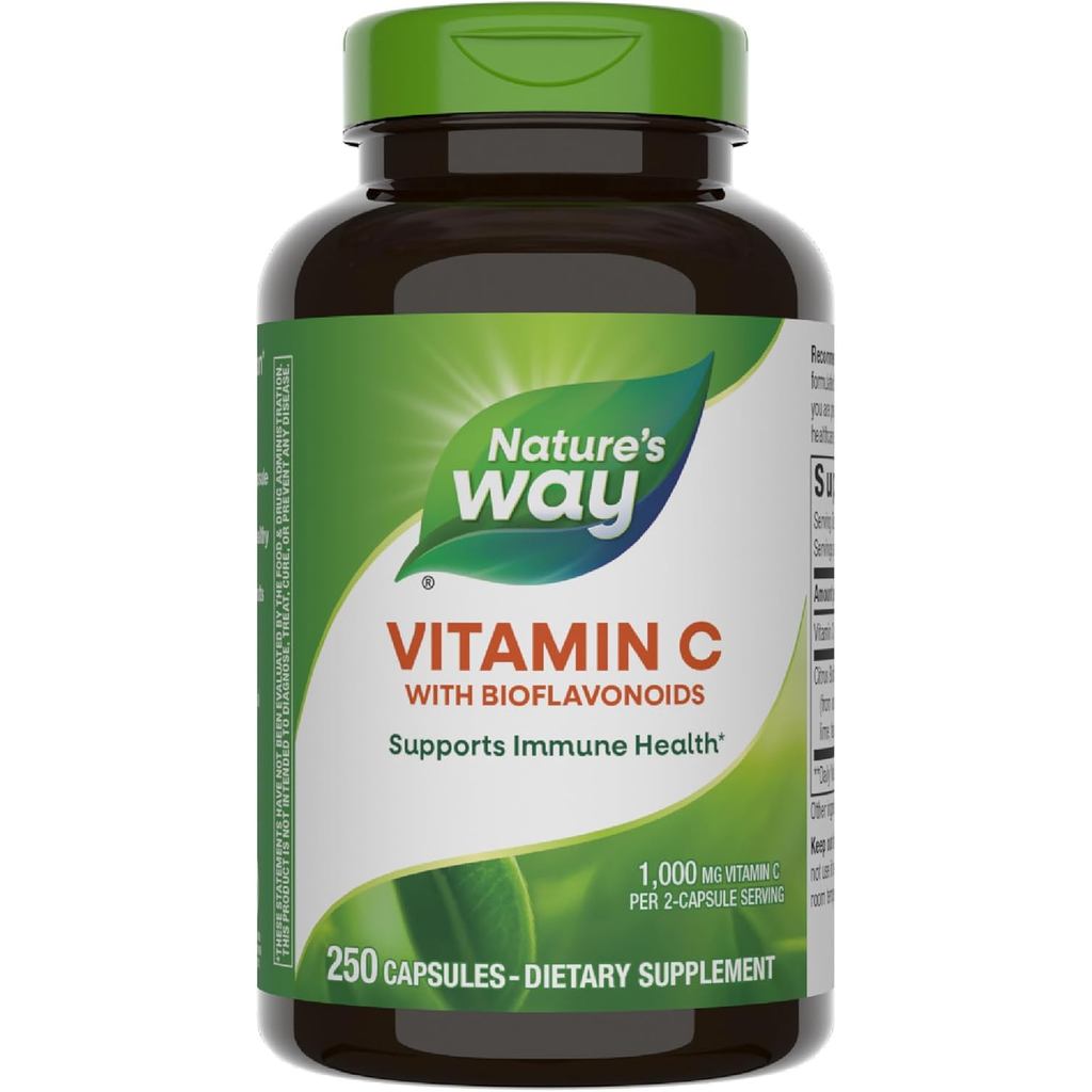 วิตามินซี Natures Way พร้อม Bioflavonoids, Immune Support*, Vitamin C สูงถึงที่ 2 แคปซูล, ส่งเสริมคอ