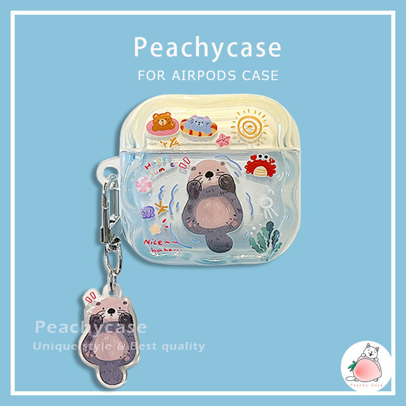 น่ารักการ์ตูนปู Otter หูฟังสําหรับ Airpods 1 2 3 4 Pro Pro2 Pro3 Airpods4 พร้อมจี้ IMD กันกระแทกหูฟังปลอก