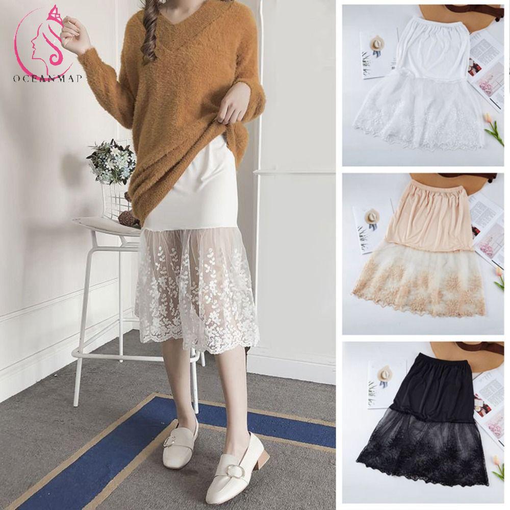 OCEANMAP ลูกไม้กระโปรงสลิป, 70 ซม.ดอกไม้ความปลอดภัยกระโปรง Petticoat,หวาน Streetwear Cheongsam Anti-glare ตาข่ายกระโปรงชุดผู้หญิง