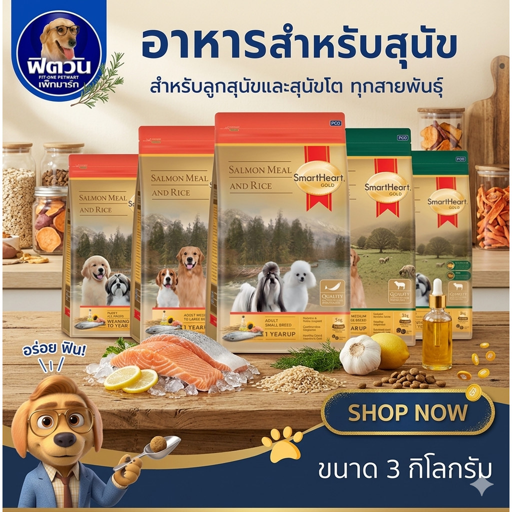 SmartHeart GOLD อาหารสุนัข สูตรแกะและข้าว + สูตรแซลมอนและข้าว ขนาด 3 กก..**น้องแพ้สัตว์ปีกทานได้เลยนะค่ะ**
