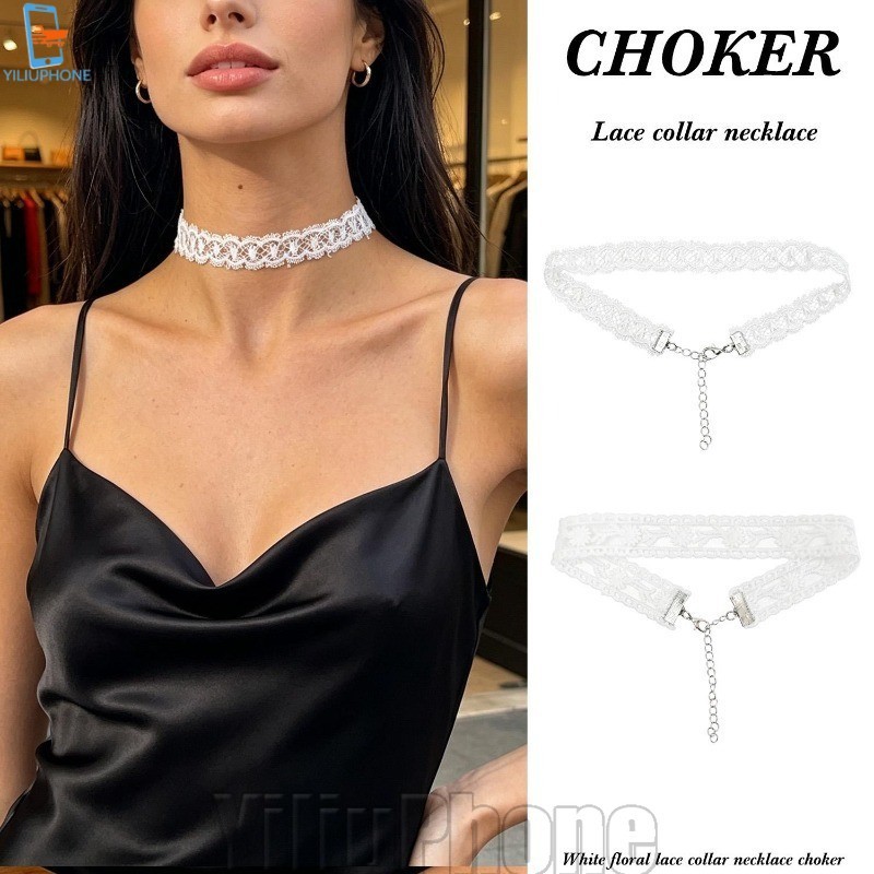 [Bless] 4-1 ชิ้นลูกไม้สีขาว Choker - สร้อยคอปรับได้ - ตกแต่งคอวินเทจ - เครื่องประดับโลลิต้า - เครื่อ
