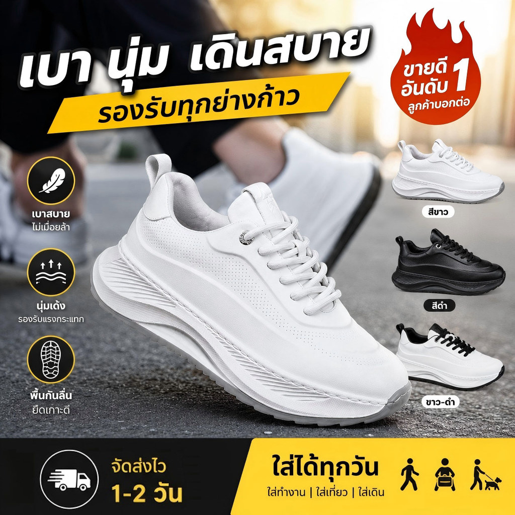 รองเท้าผ้าใบผู้ชาย รองเท้าผ้าใบผู้หญิง สไตล์เกาหลี พื้นหนา ไซส์ใหญ่ 37-45 พร้อมส่งในไทย