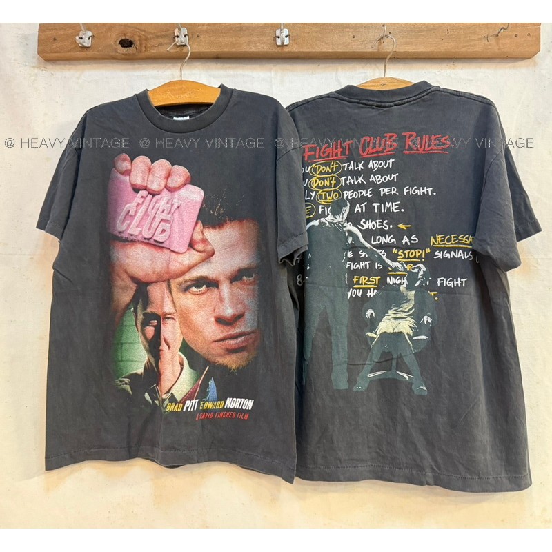 [ Fight Club ]  Brad Pitt, Edward Norton เสื้อหนัง ปี1999 ผ้า100 ฟอกนุ่ม เฟดเสมอ heavy vintage shirt