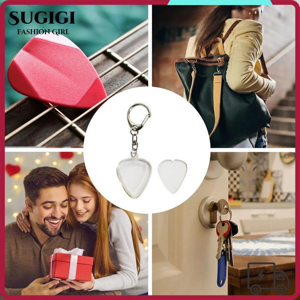 SUGIGI ที่วางปิ๊กกีตาร์, กล่องเก็บ Plectrum รูปหัวใจ, ทนทานพร้อมพวงกุญแจอะคริลิคกีตาร์ Pick Organizer อุปกรณ์ดนตรี