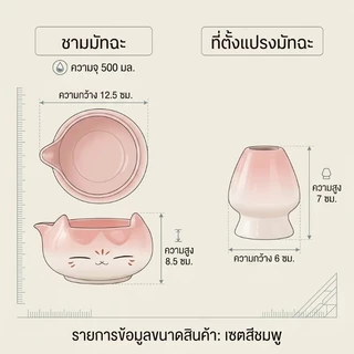 ถ้วยชาเขียวแมวหน้าน่ารัก ชุดชาเขียวมัทฉะสไตล์ญี่ปุ่น เซรามิกสวยงาม ชุดครบชุด มีอุปกรณ์ครบถ้วน ของขวัญสุดพิเศษ