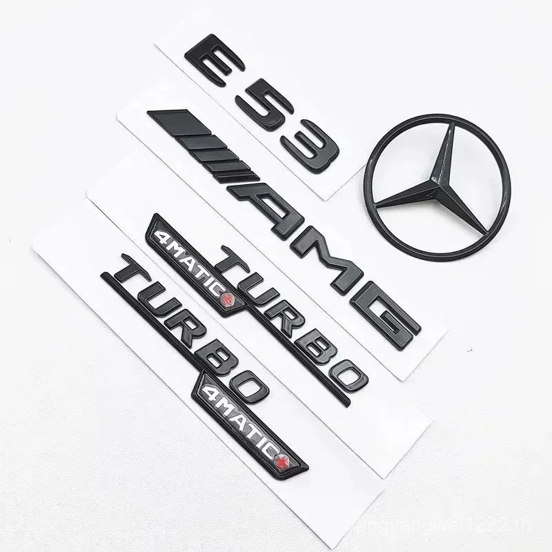 สติ๊กเกอร์ท้ายรถรูปดาว 3D ABS สีดํา มีโลโก้ E53 ตัวอักษร TURBO ตราสัญลักษณ์ AMG สําหรับ Mercedes Ben