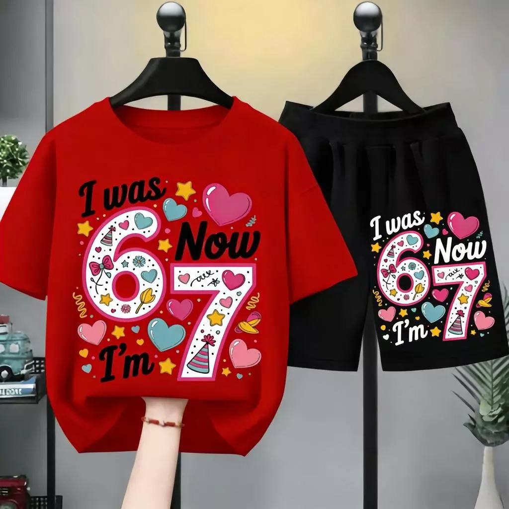 ชุดเด็ก 2 ชิ้น สไตล์วันเกิด 67 | เสื้อยืด + กางเกงขาสั้น ลายหัวใจ | สไตล์หวานๆ | ชุดเด็กฮิตใน #ชุดเด็ก #ลายวันเกิด #Kids