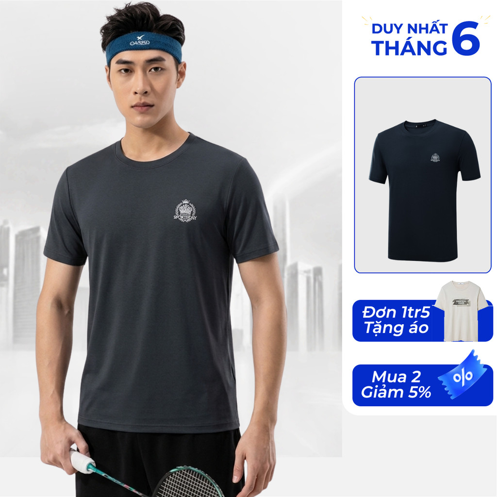 HLA เสื้อยืดแขนสั้นผู้ชาย-เสื้อเชิ้ตผ้าคอตตอนทําจากระบายอากาศเนื้อนุ่มปักโลโก้ประณีต