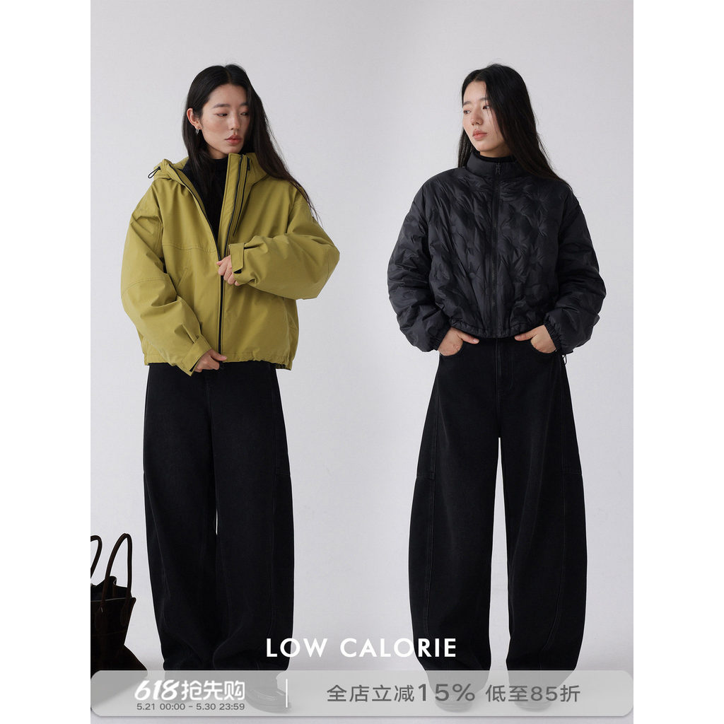 แคลอรี่ต่ํา LOWCALORIETwin Curtain Jacket ที่ถอดออกได้ด้านนอกชั้น Down Liner Hooded Down Jacket