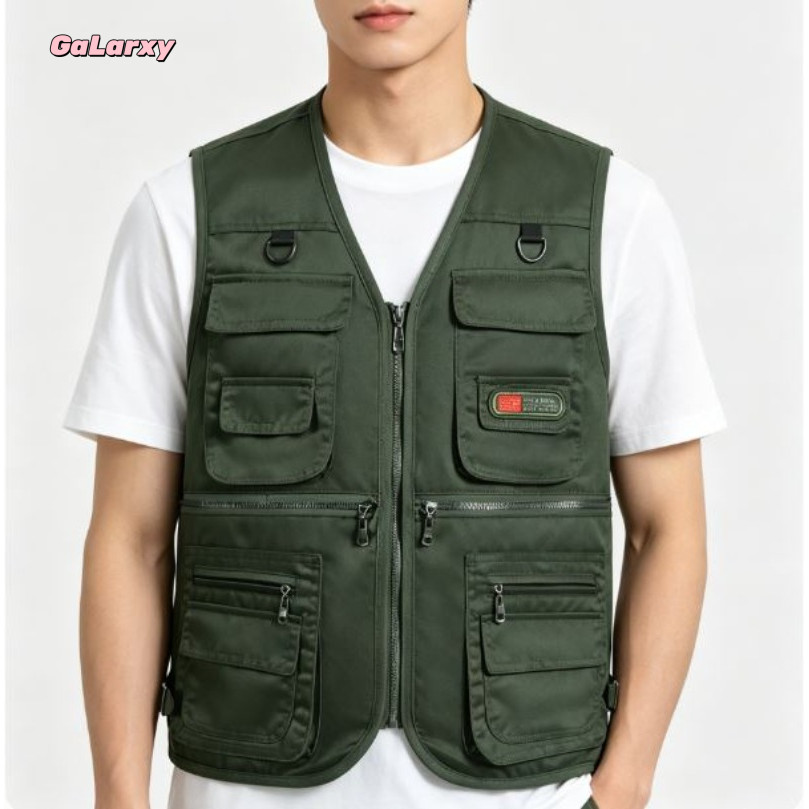 เสื้อกั๊กผู้ชายฤดูใบไม้ผลิและฤดูใบไม้ร่วงกลางแจ้งหลายกระเป๋าสบายๆหลวมเสื้อกั๊กถ่ายภาพตกปลากลางแจ้ง