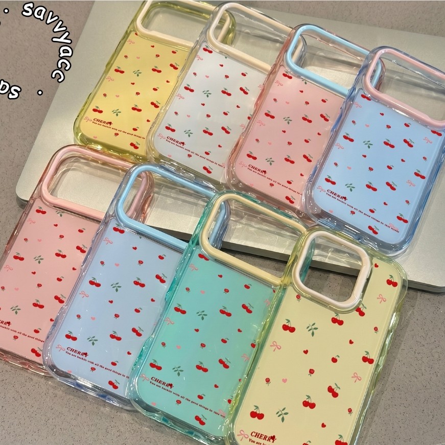 2 IN 1 สี MACAROON กรณีน่ารัก CHERRY PATTERN สําหรับ REALME C33 C35 C50 C51 C53 C55 C60 C61 C63 C71 