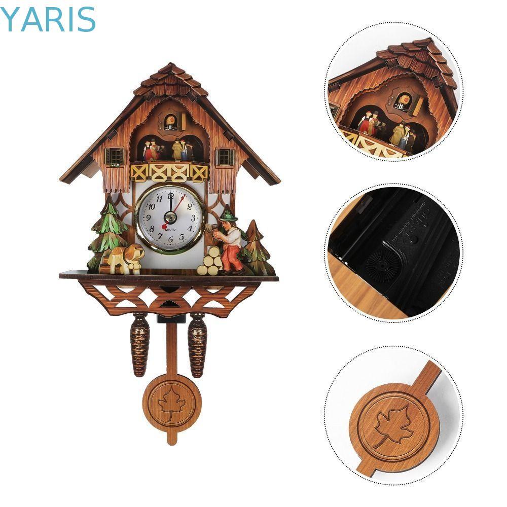 YARIS ลูกตุ้มไม้นาฬิกาวินเทจ, Forest Tower เงียบไม้นาฬิกาแขวน,ทนทาน 3D Chiming รูปแบบที่สมจริง Vintage 3D Chiming นาฬิกาพิธีขึ้นบ้านใหม่ของขวัญ