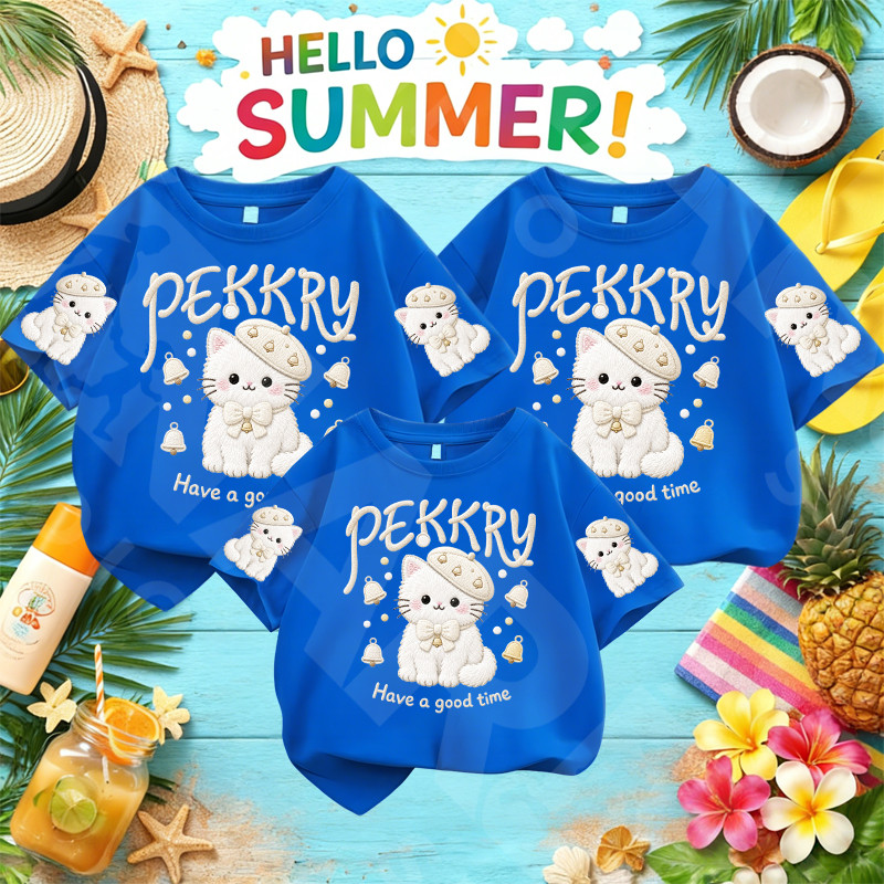 RINA STUDIO เสื้อยืดแมวการ์ตูนน่ารัก PEKKRY สําหรับคู่รักครอบครัวสบายๆ