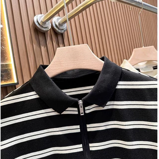 Becoolman-เสื้อโปโลผู้ชาย แขนสั้นแบบบาง เสื้อยืดลายทาง ลำลองแมทช์ลุคง่าย ปกพับ เรียบง่าย