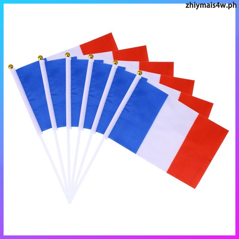 10 ชิ้นฝรั่งเศสมือถือธง Mini Country Hand Flag 14x21 ซม. (ทองสีขาว Stick) zhiymais4w
