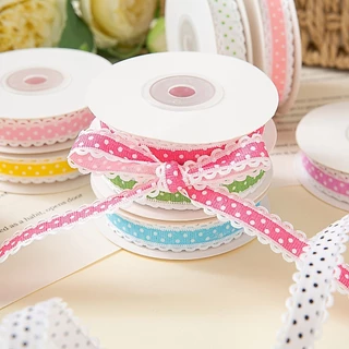 ริบบิ้นผ้าลายจุดแต่งลูกไม้ กว้าง 1.5 CM | ริบบิ้นตกแต่ง DIY งานแฮนด์เมด งานของขวัญ โบว์แพ็คของ คุณภาพดี พร้อมส่งจากไทย