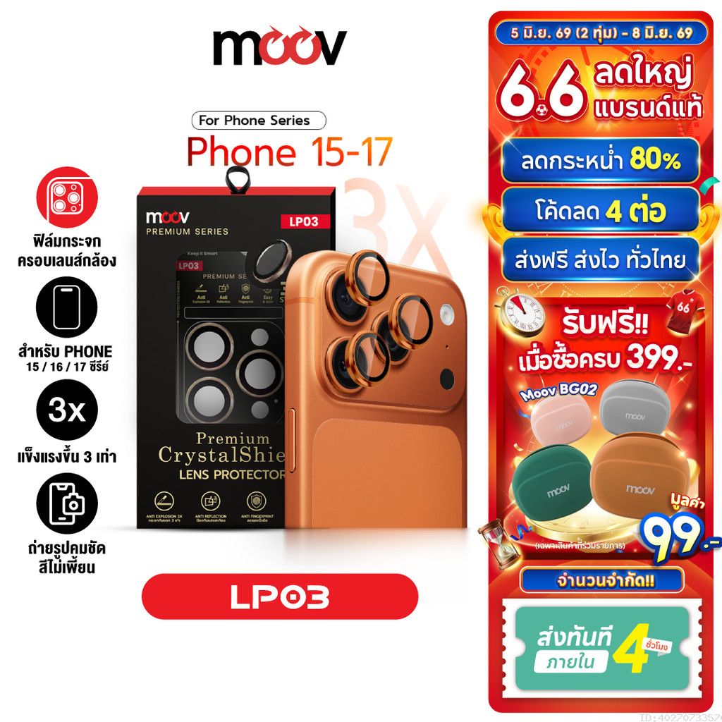 [ส่งไว] Moov LP03 ฟิล์มกล้อง For iPhone 17 Pro Max 17 Air 17e 16 Pro 16e 15 Plus Premium Lens Protector