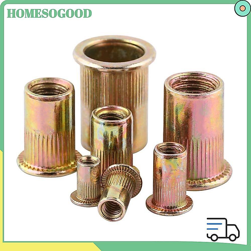 HOMESOGOOD 10 ชิ้นหัวแบน Rivnut,เกลียว Rivet M3 M4 M5 M6 M8 M10 M12 เหล็กคาร์บอนRivnut,ทนทานใส่ถั่วหมวกชุดเครื่องมือMetalworkingอุปกรณ์เสริมRivet Nut Home DIY