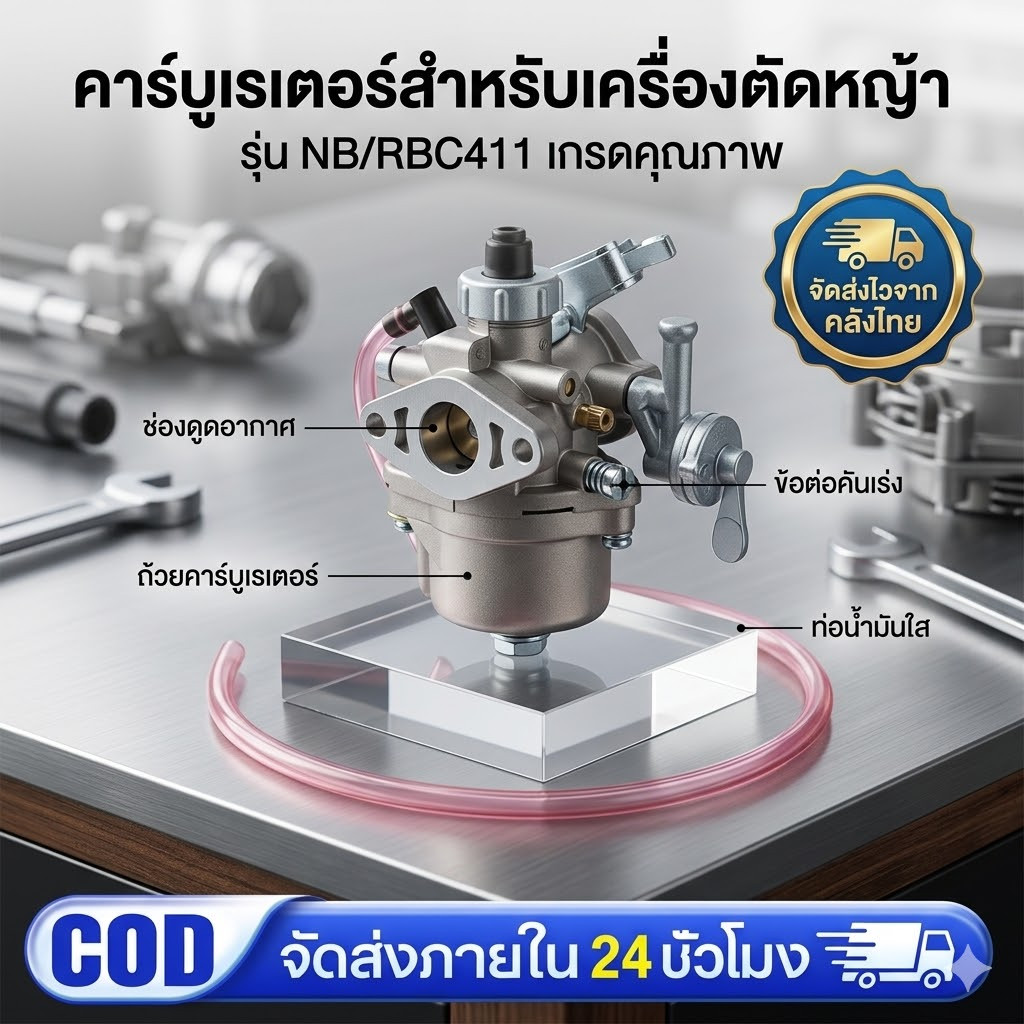 COD คาบู คาบูเรเตอร์เครื่องตัดหญ้า รุ่น411 RBC411 NB411 (แบบมีสายน้ำมัน) ใส่ได้ทั้ง2รุ่นและรุ่นก็อป ทุกยี่ห้อ