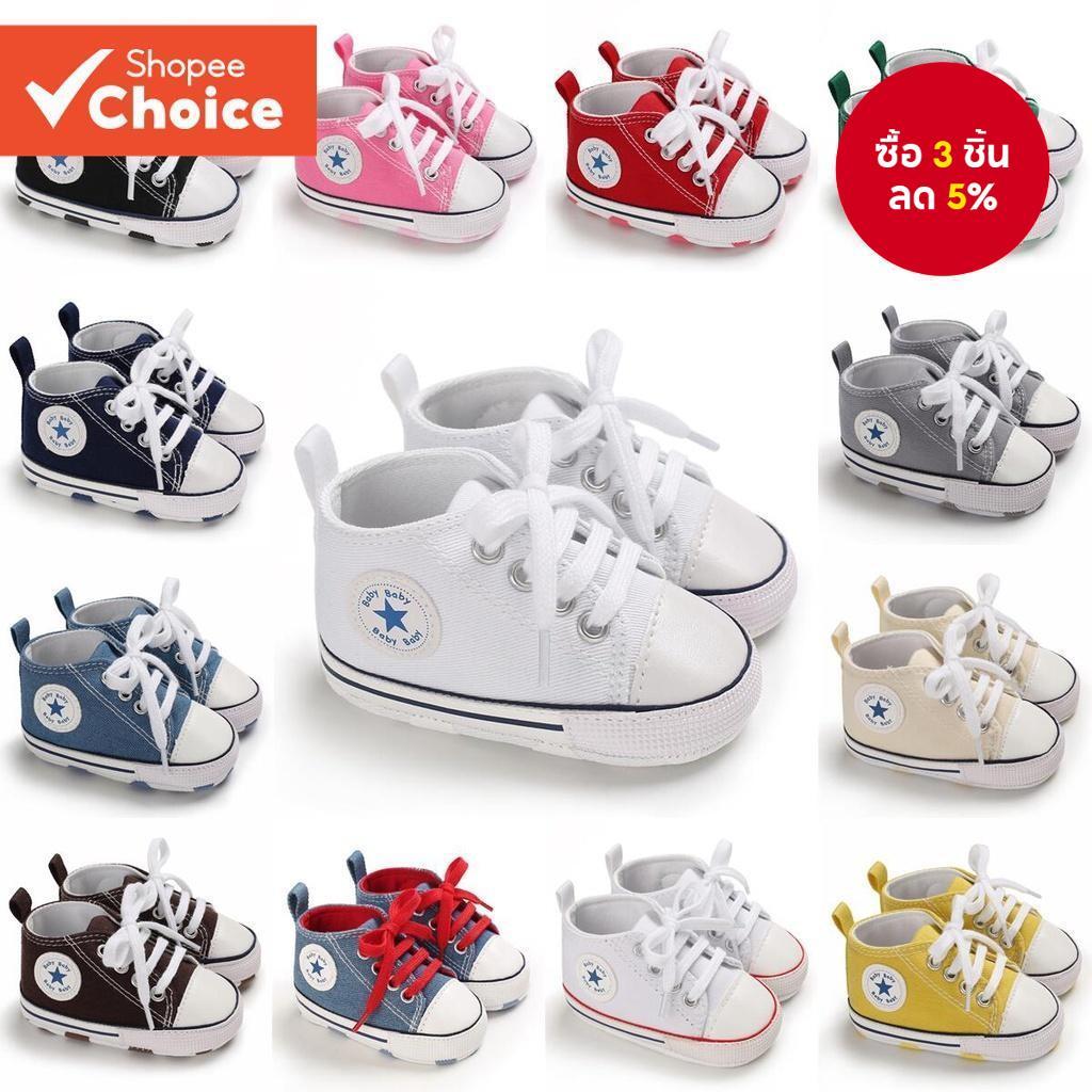 รองเท้าผ้าใบ Baby First Walkers 0-12 เดือนผ้าใบพื้นนุ่มหลากสี Unisex