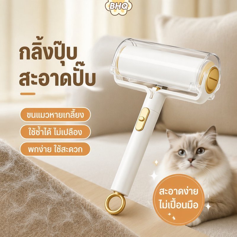 BHQ ลูกกลิ้งกําจัดขน ไม่ทำลายเนื้อผ้า ลูกกลิ้งทำความสะอาด กระดาษกาวกว้าง 29 ซม. ใช้เก็บขนแมว เส้นผม และฝุ่น
