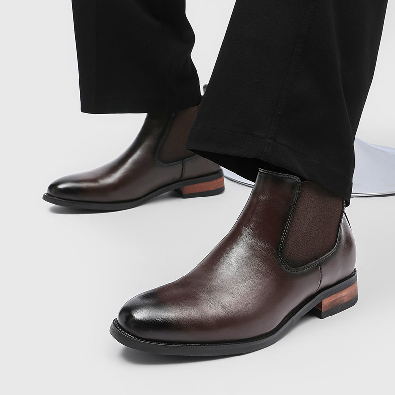 Chelsea Boots Mens British Style Low-Top Pointed Martin Short Boots Mens Business Official Wear Mid-