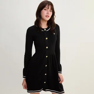 [Pomelo] เดรสสั้นผ้าถัก / Contrast Trim Knit Mini Dress