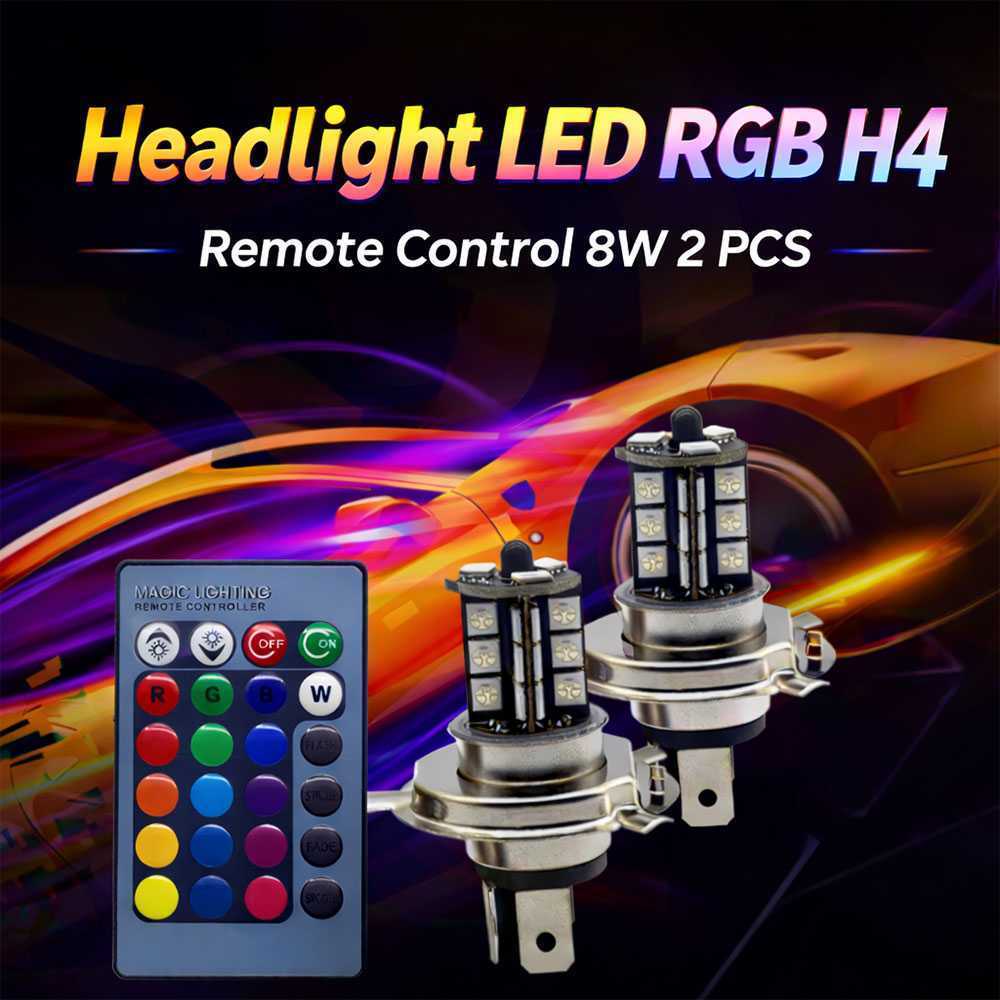 AShop ไฟหน้ารถ LED RGBW H4 รีโมทคอนโทรล 8W 2 ชิ้น