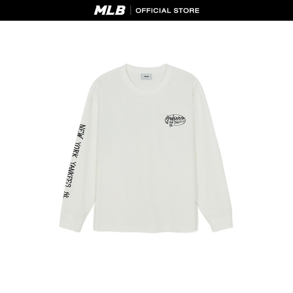 MLB เสื้อยืดแขนยาว ยูนิเซ็กซ์ Basic Streete Sleeve Lettering Long Sleeve T-Shirts รุ่น 3ATSB0461 50IVS สีขาวงาช้าง