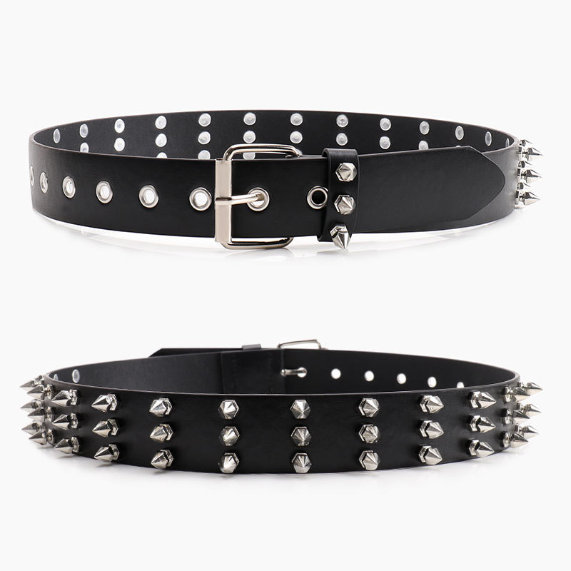 Y2KGothic 3-Row Spike Stud Belt Unisex Punk สไตล์อเนกประสงค์สําหรับกางเกงยีนส์เข็มขัดหัวเข็มขัด